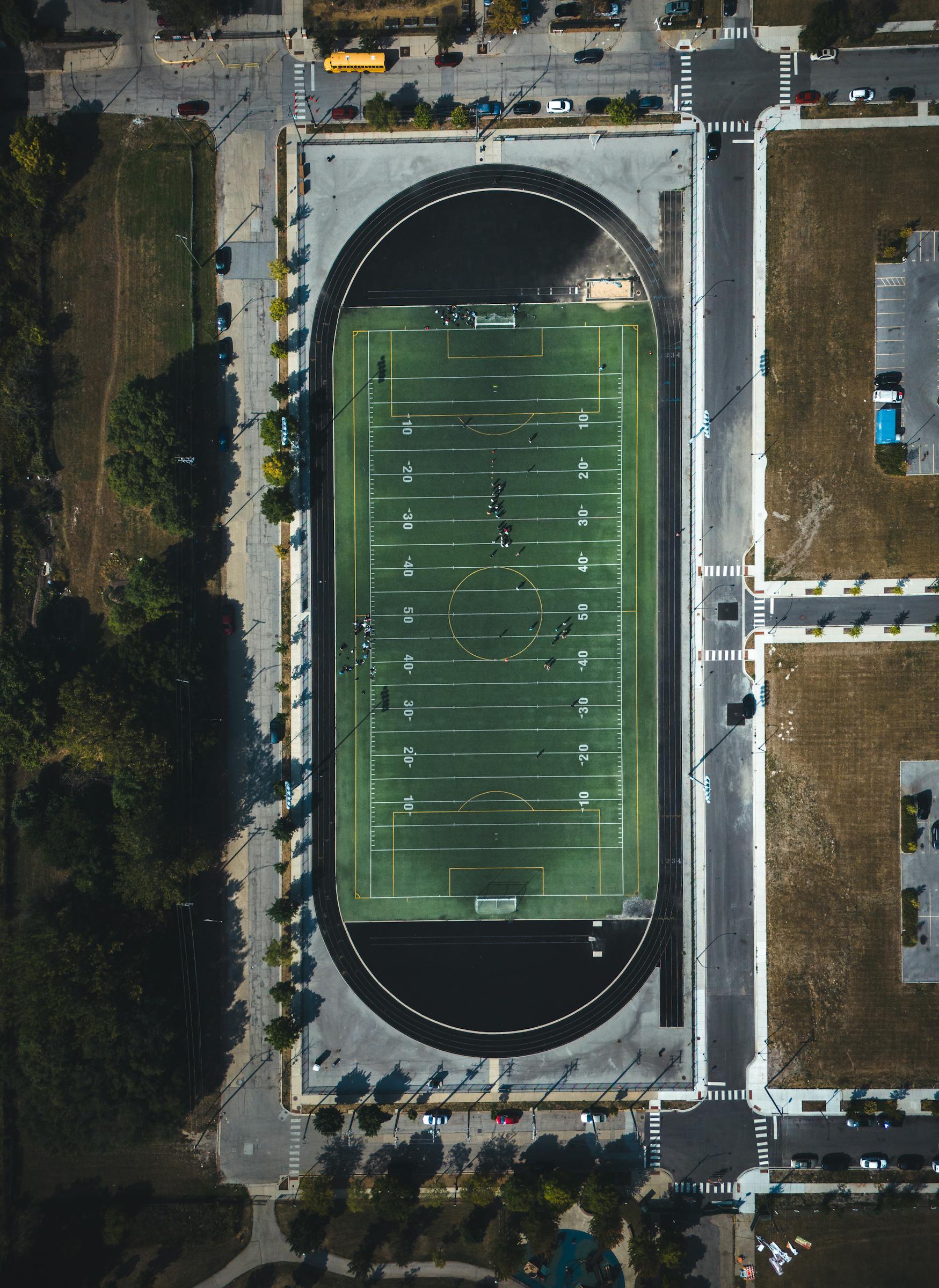Drone view of a municipal sports field complex